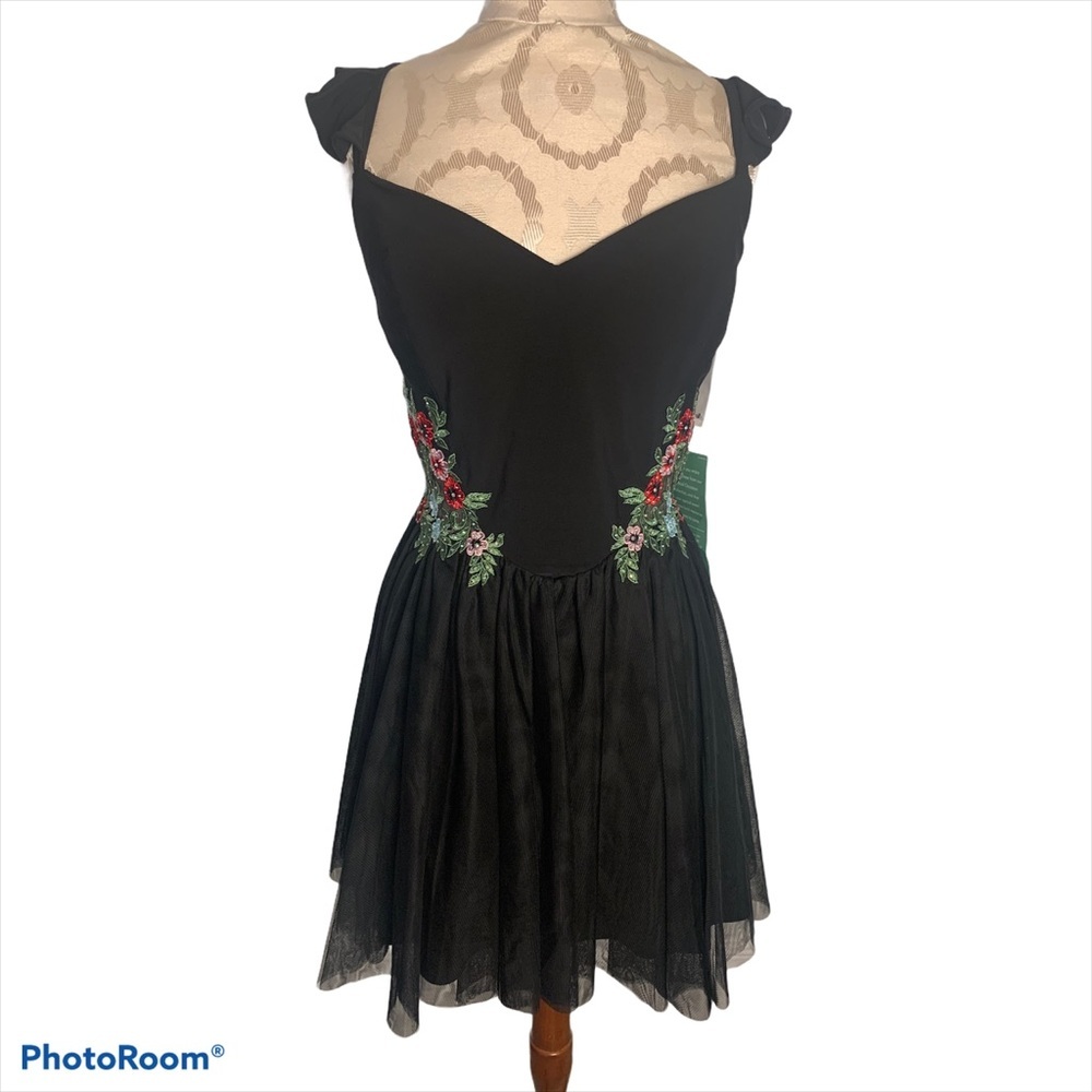 BA Nites Black Formal Dress Floral Prom Wedding Size 15